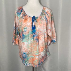 Lauren Ralph Lauren pastel peasant tassel top